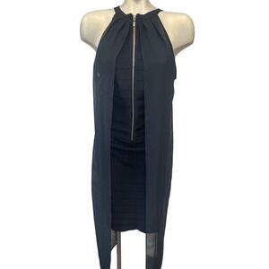 Venus Womens Black Half Zip Sleeveless‎ Bodycon Dress Size 10 Sheer Overlay